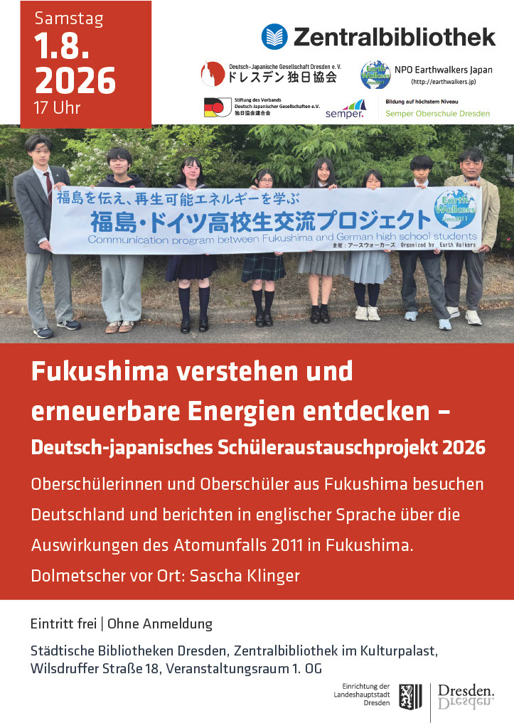 Flyer Fukushima Schüleraustausch 2026 - Vortrag am 1. August 2026